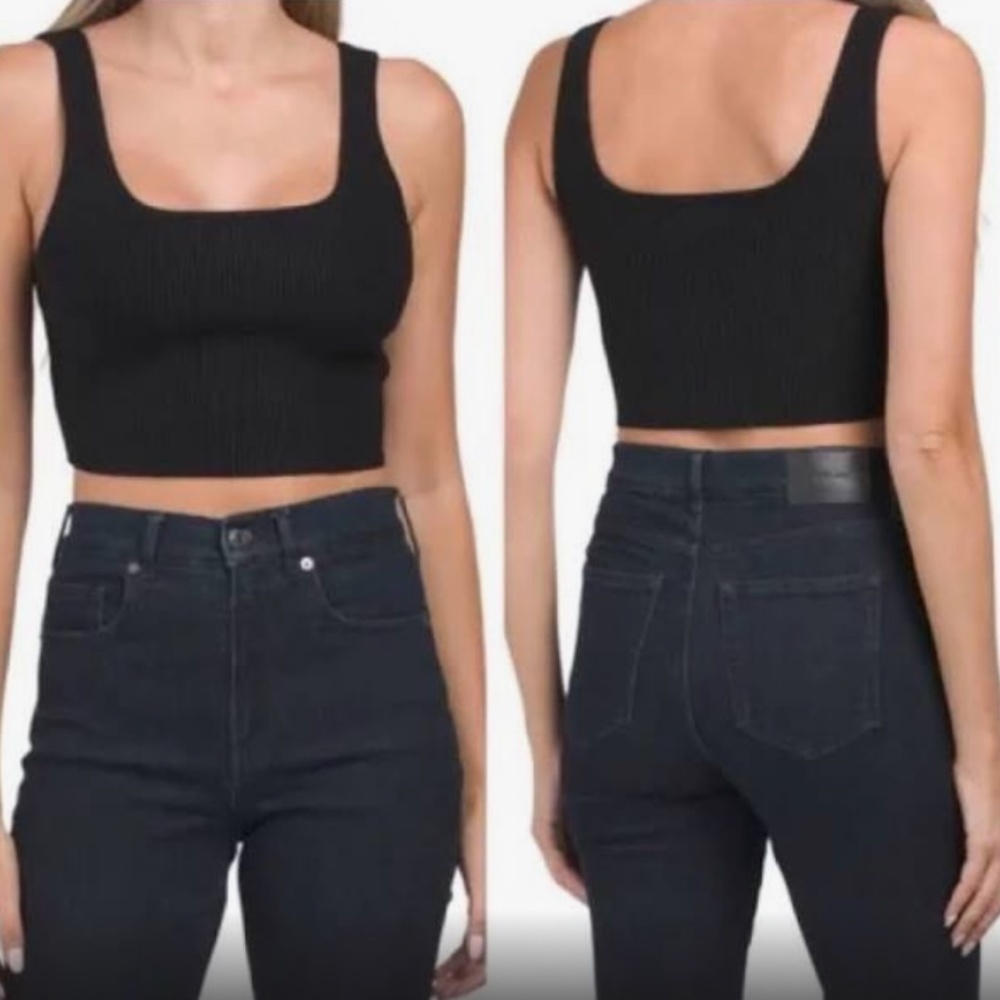 House of Harlow sculpt contour ribbed crop top black